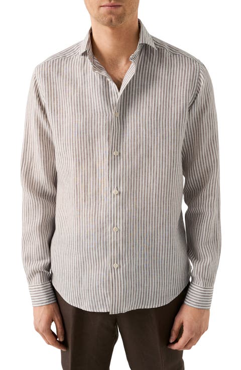 Regular Fit Bengal Stripe Linen Dress Shirt
