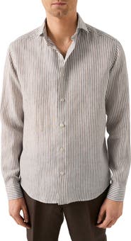 Eton Regular Fit Bengal Stripe Linen Dress Shirt