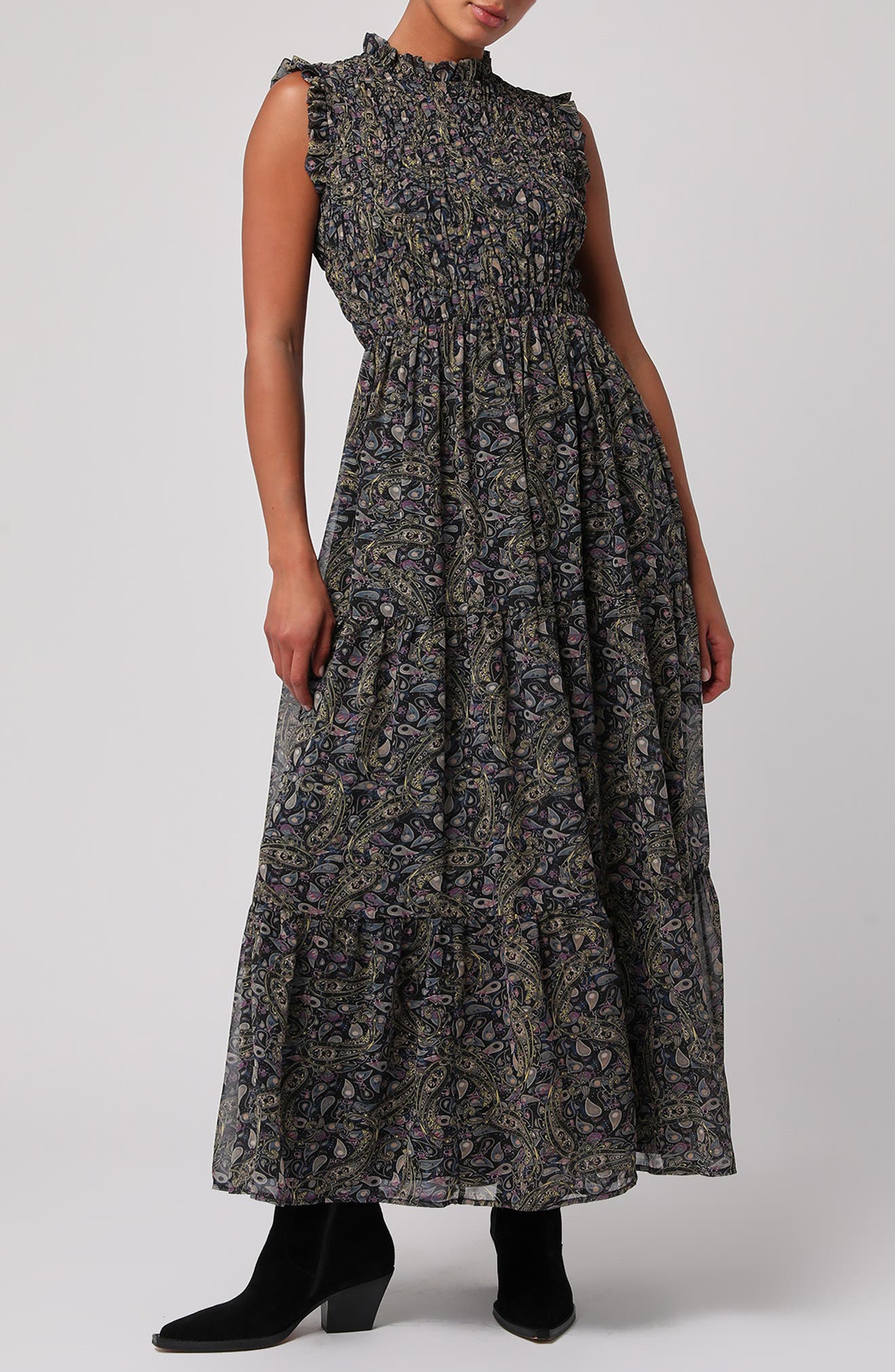 Lulus Sadie Paisley Ruched Maxi Dress