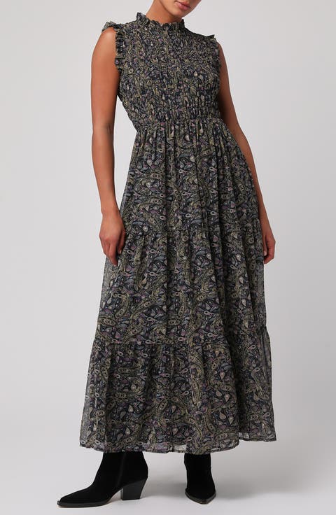 Sadie Paisley Ruched Maxi Dress