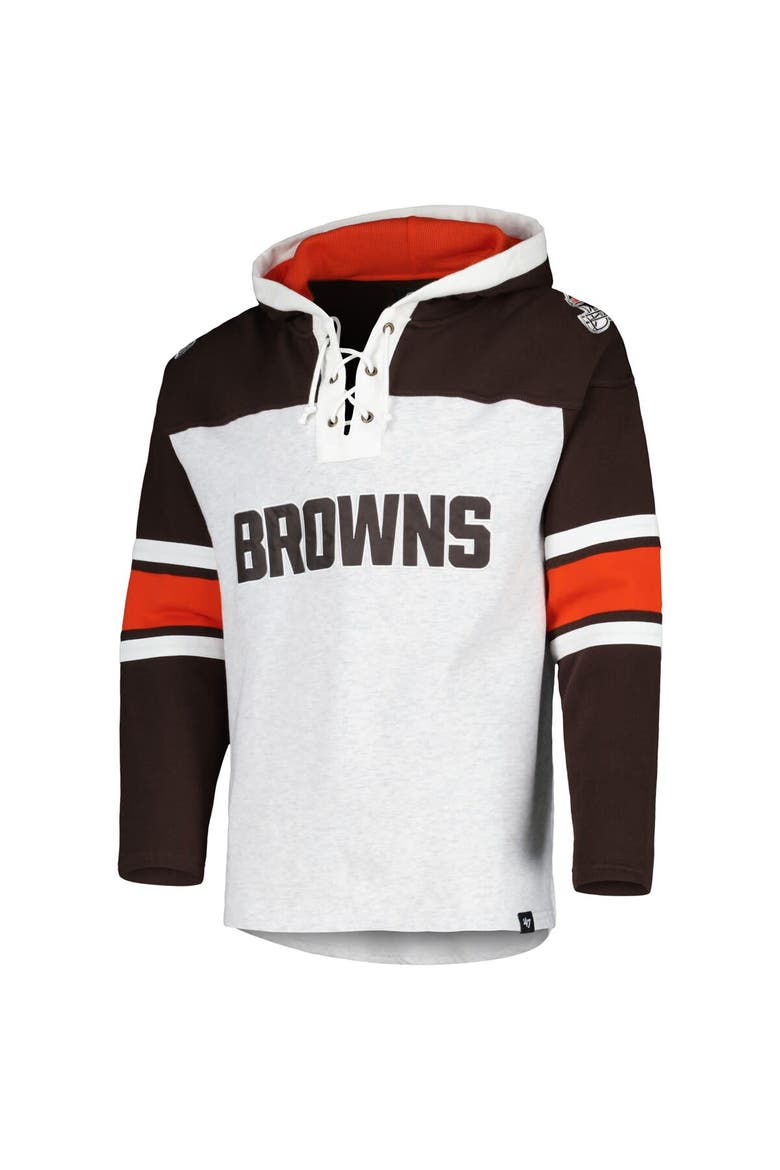 Men's '47 Cleveland Browns Heather Gray Gridiron Lace-Up Pullover Hoodie, Alternate, color, Heather Gray