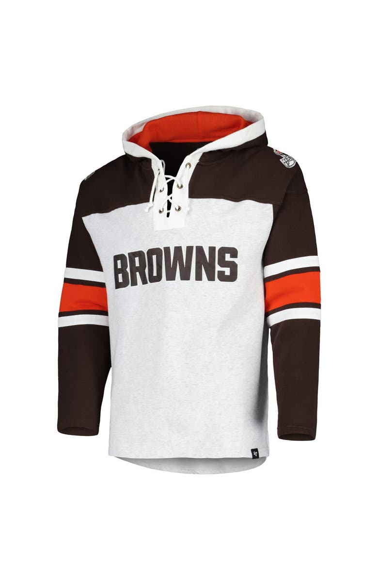 '47 Men's '47 Cleveland Browns Heather Gray Gridiron Lace-Up Pullover Hoodie, Alternate, color, Heather Gray