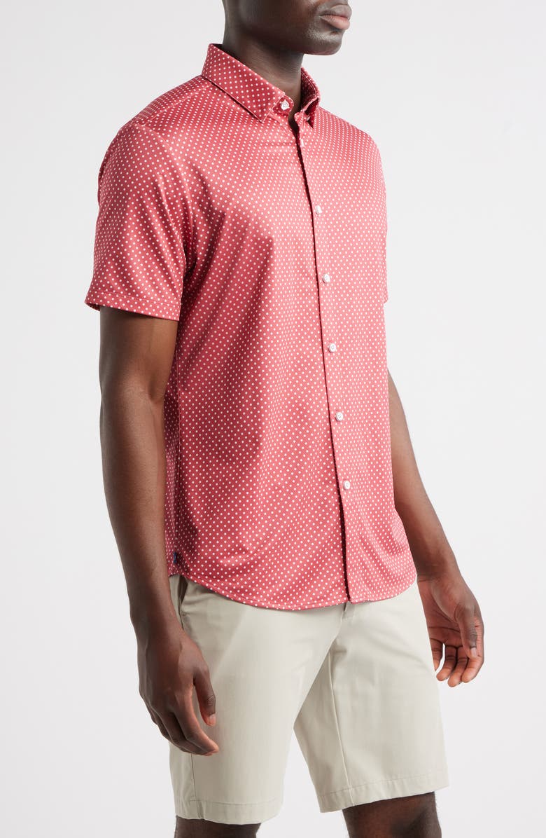 Mizzen+Main Halyard Trim Fit Short Sleeve Button-Up Shirt, Alternate, color, Red Clay Enlarged Dot
