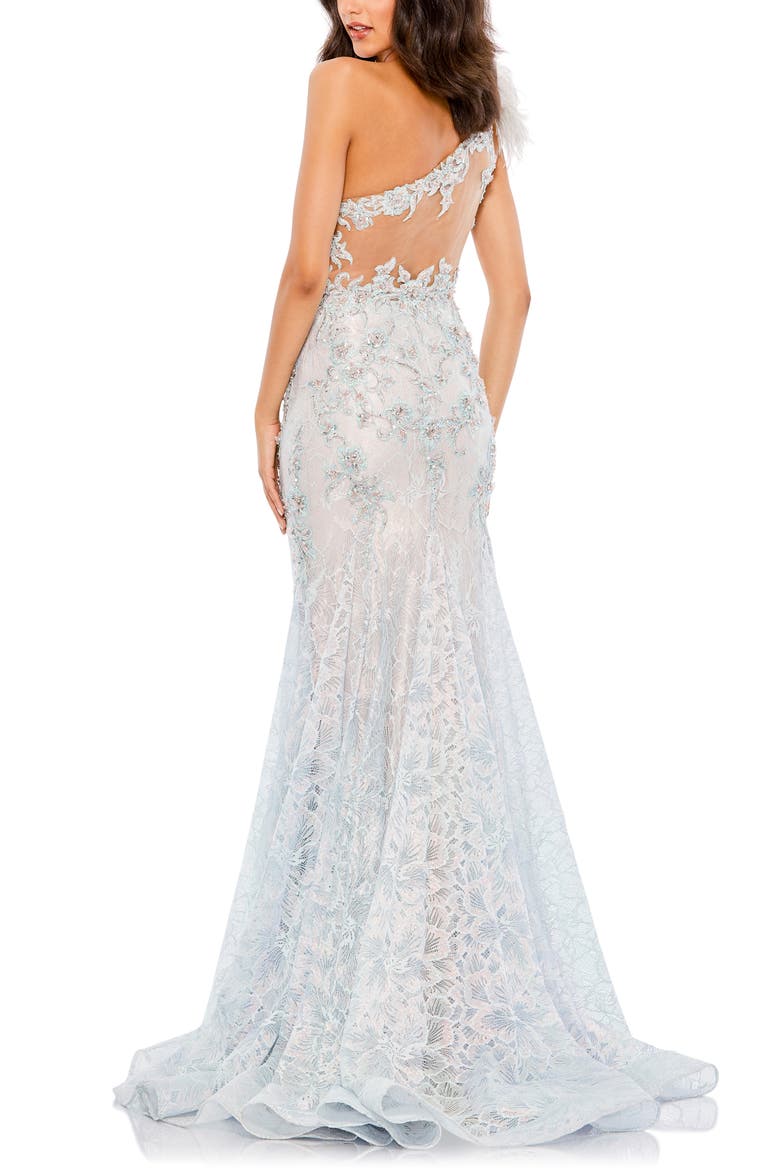 Embroidered Applique Feathered One Shoulder Gown, Alternate, color, CRYSTAL BLUE