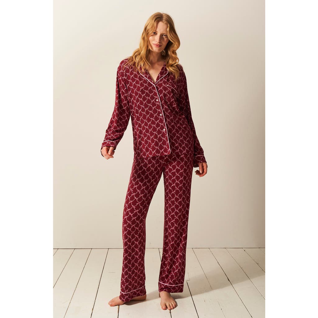 Stripe & Stare Long Pyjama Set In Rouge Bow