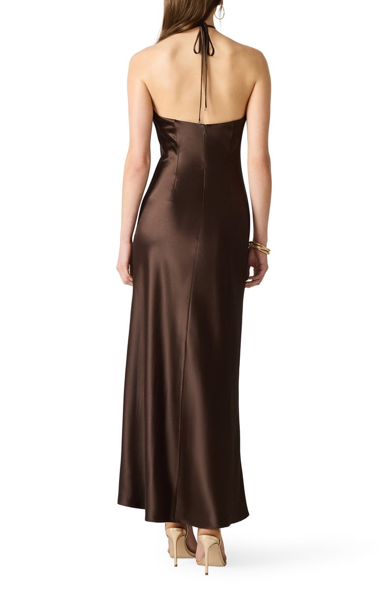 Steve Madden Floral Halter Satin Maxi Dress, Alternate, color, Chocolate