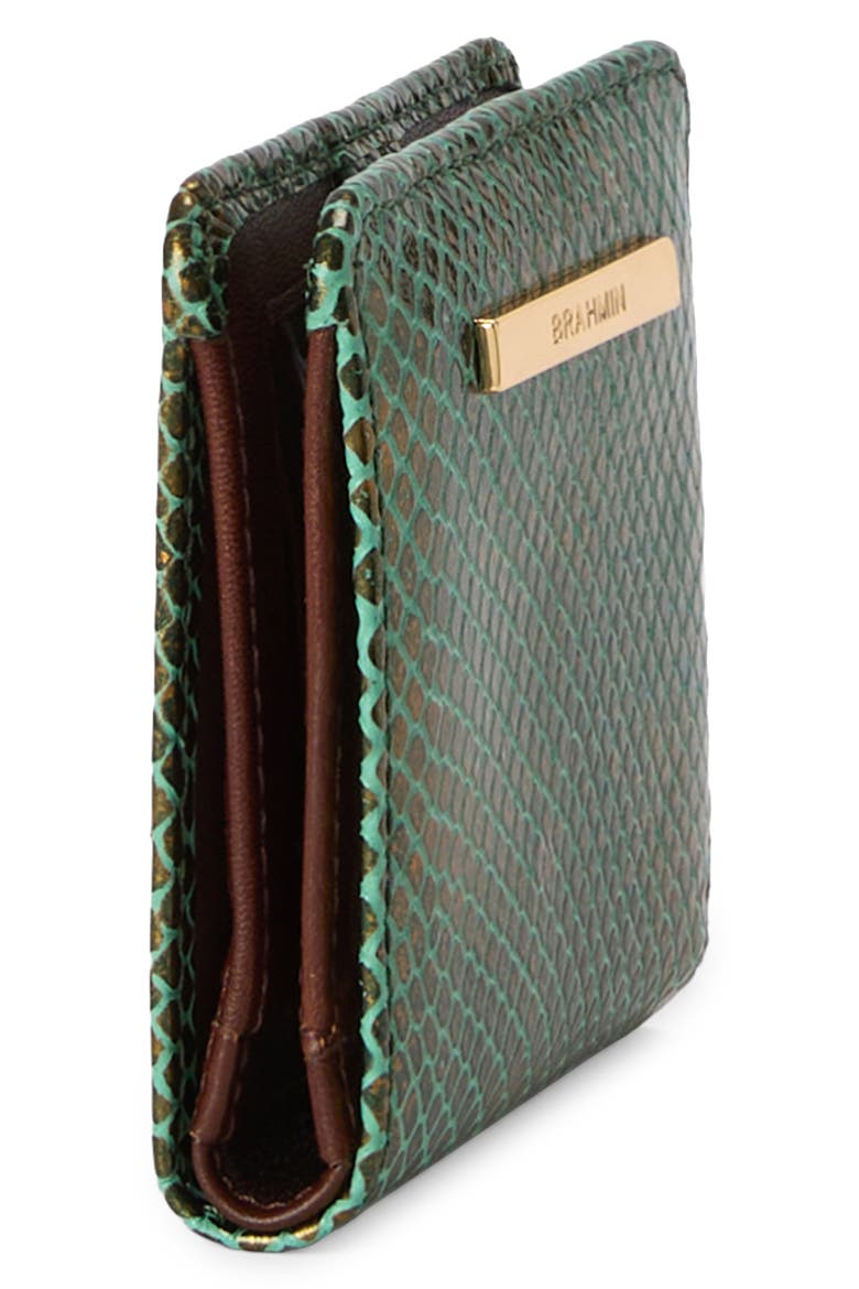 Jane Snakeskin Embossed Leather Bifold Wallet, Alternate, color, DARK GREEN