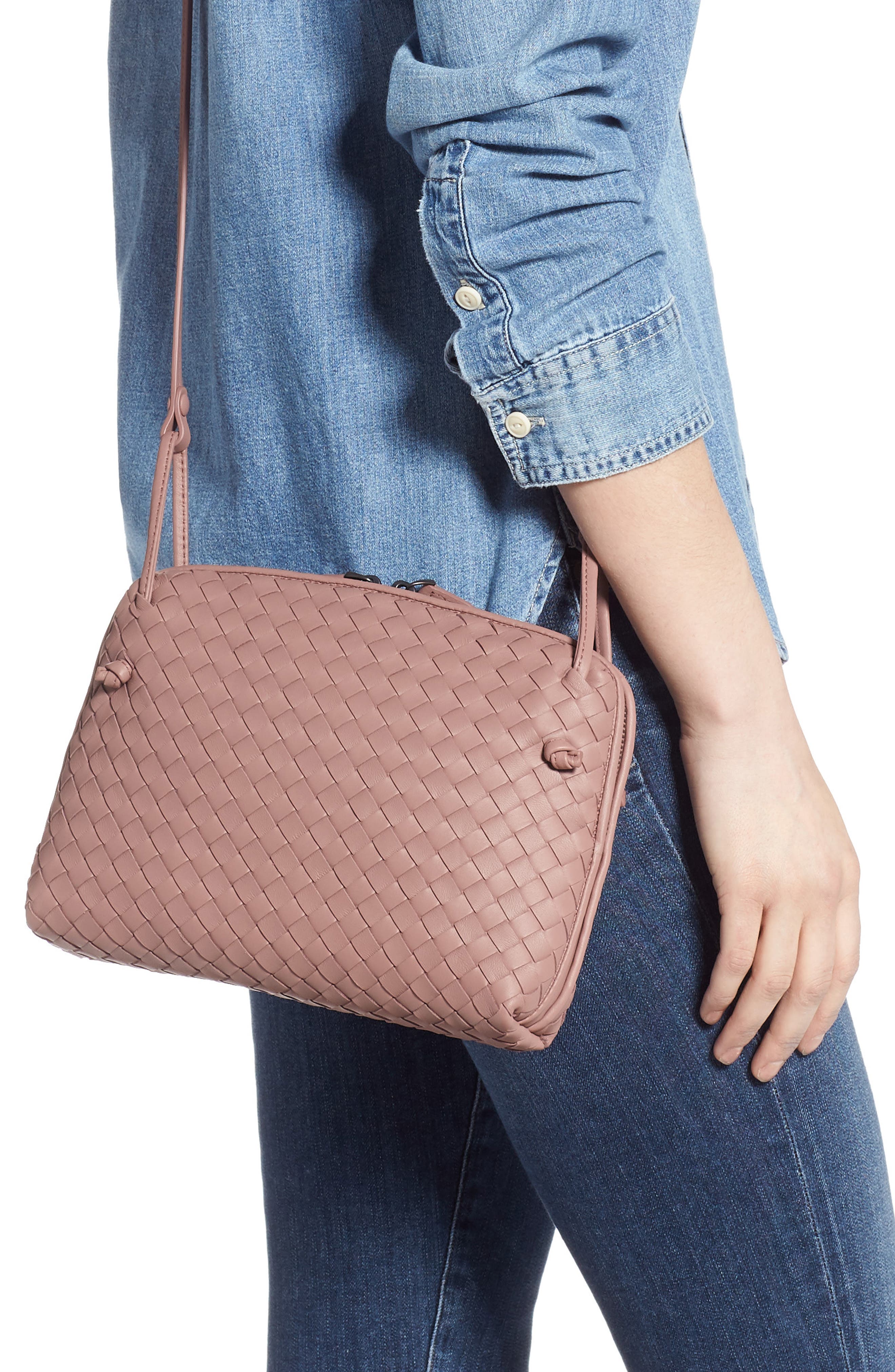Bottega Veneta Nodini Woven Leather Crossbody Bag, Alternate, color, 