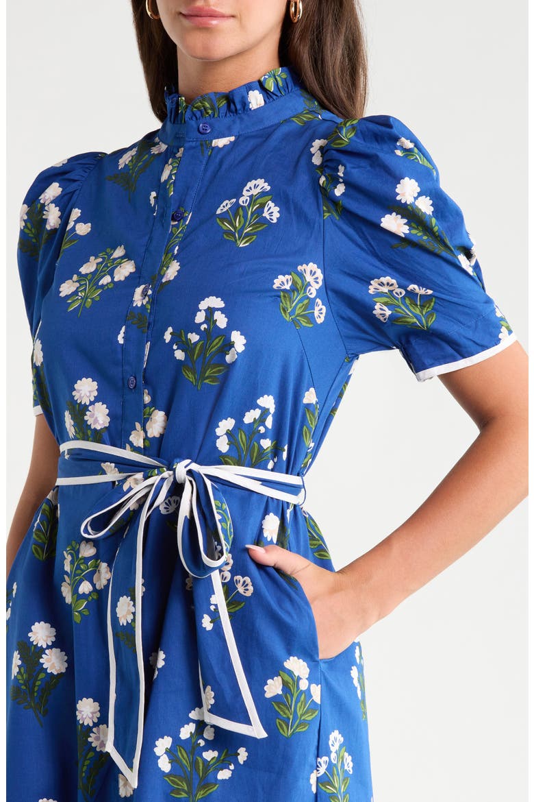 Gianny Puff Sleeve Tie Waist Midi Dress, Alternate, color, DUSTY-NAVY