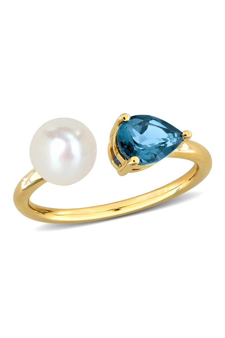 Cultured Pearl & Blue Topaz Open 2-Stone Ring 10k, Main, color, Blue Topaz