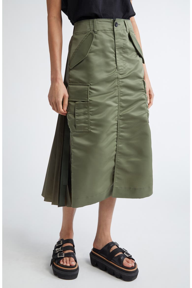 Insulated Nylon Twill Midi Cargo Skirt, Main, color, KHAKI 501