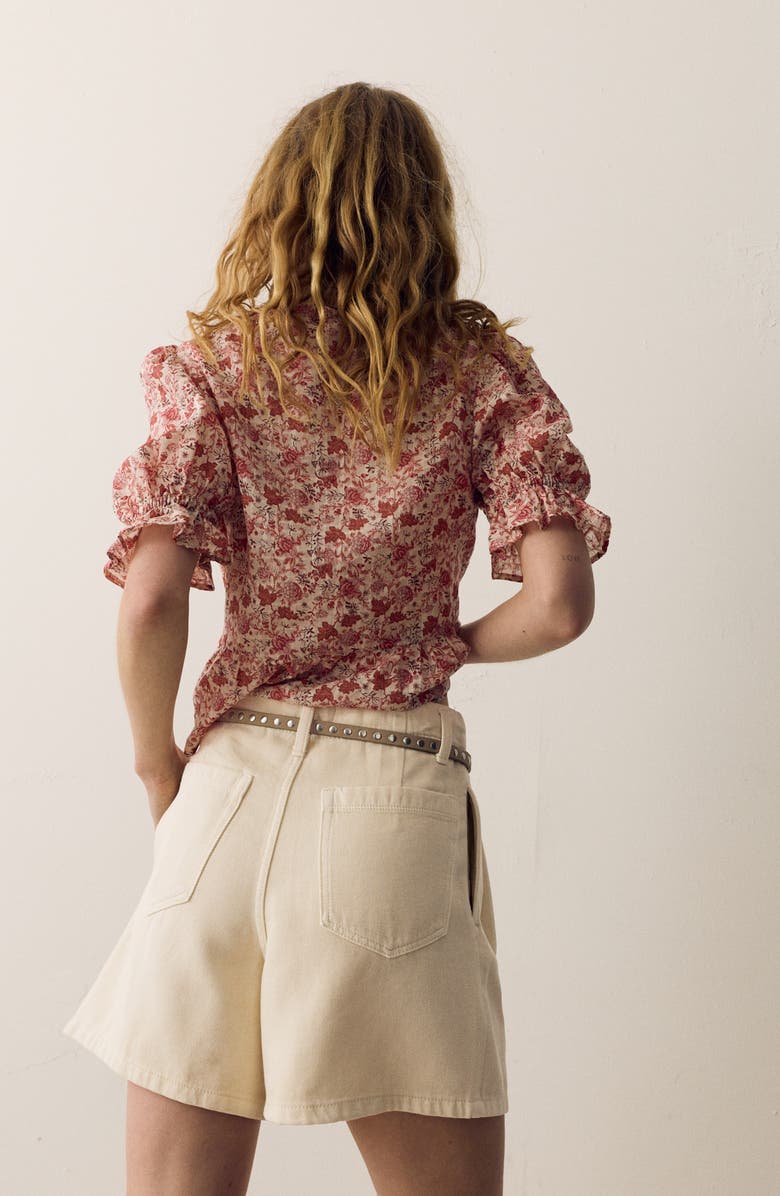 PER UNA BY M&S Pleated High Waist Cotton Blend Denim Shorts, Alternate, color, Ecru Ivory