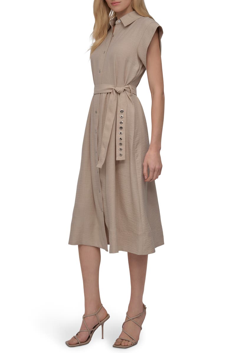 DKNY Tie Waist Shirtdress, Alternate, color, Beige