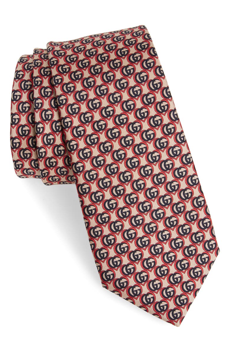 Gucci Double G Heart Silk Tie, Main, color, 