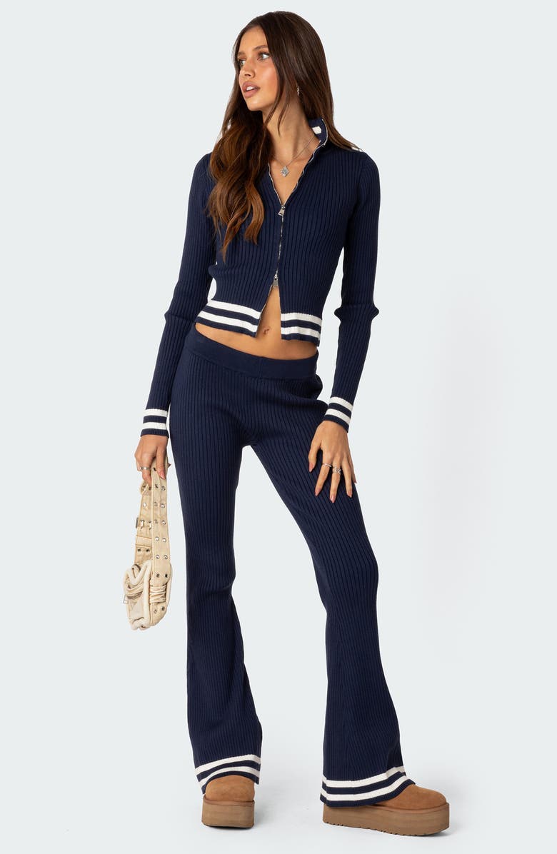 EDIKTED Pluto Stripe Rib Stitch Flare Pants, Alternate, color,