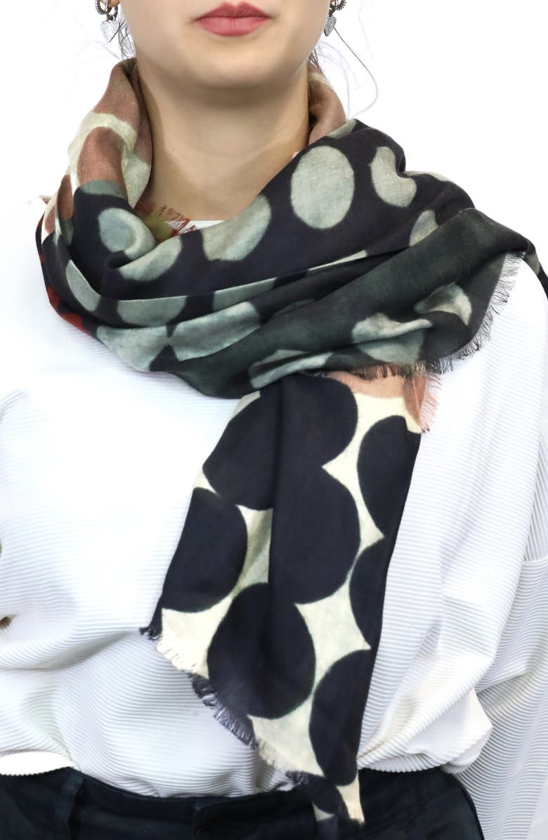 Nicoletta Rosi Reversible Dot Print Modal & Cashmere Fringe Scarf, Alternate, color,