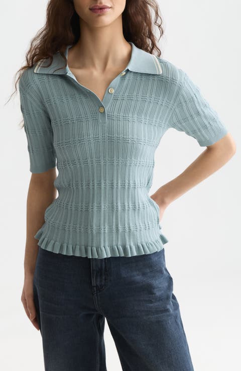 Ripple Stitch Knit Polo Top