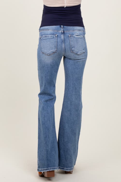 Pinkblush Distressed Knee Flare Maternity Jeans In Blue