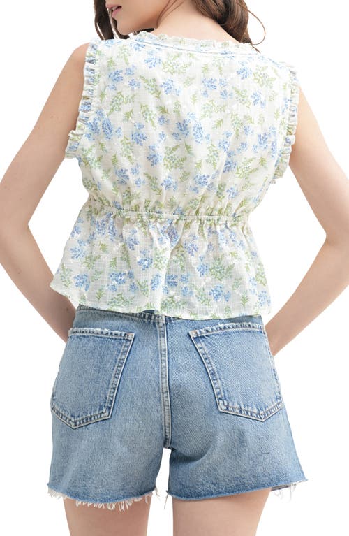Lush Tie Front Eyelet Top In Ivory Blue