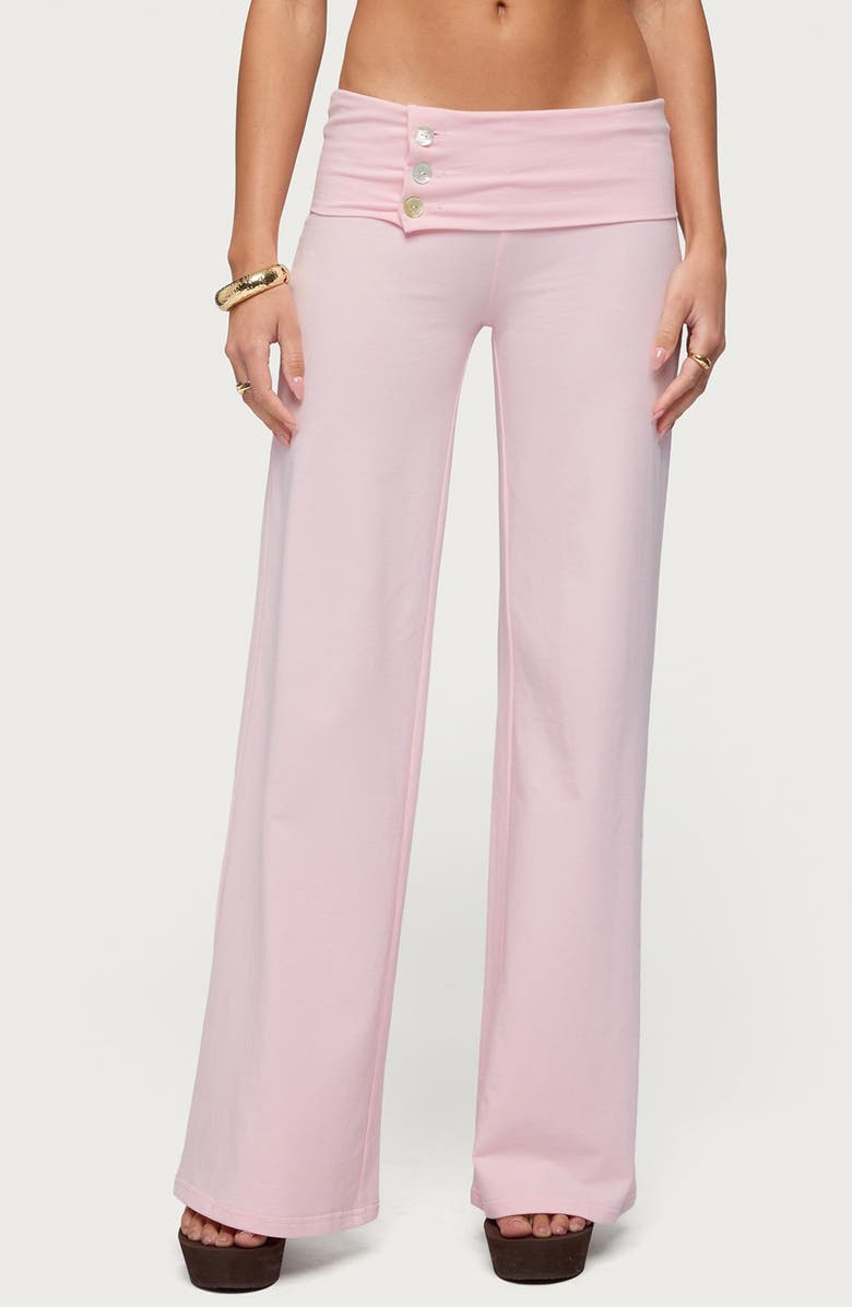 EDIKTED Poppy Wide Leg Button Foldover Pants, Main, color, Pink