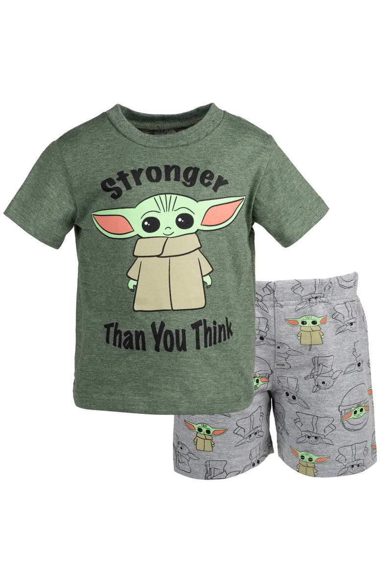 Star Wars Baby Yoda The Mandalorian T-Shirt & French Terry Shorts Set, Main, color, Green / Grey