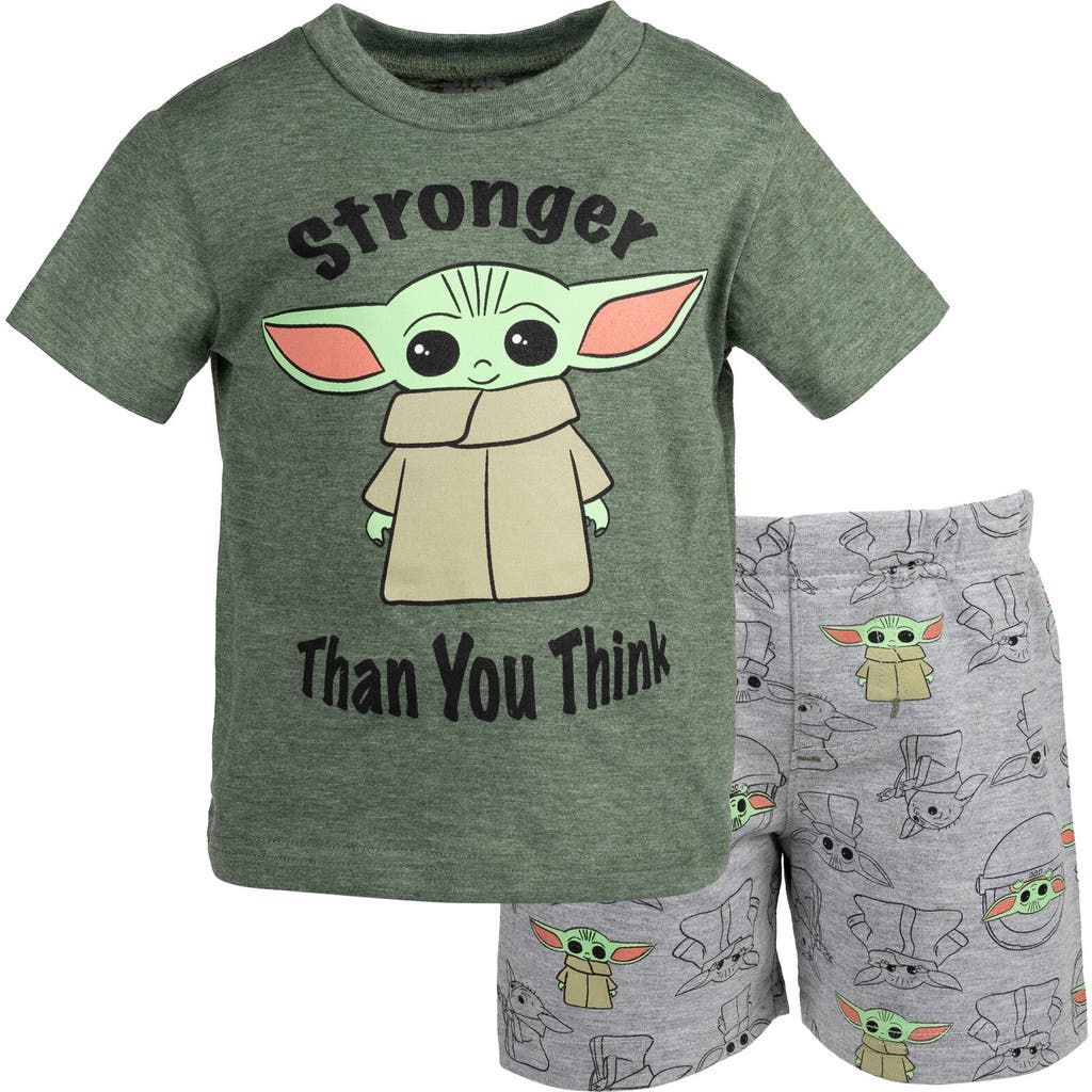 Star Wars Kids' 2-piece T-shirt And Shorts Set In Grogu Green Grey