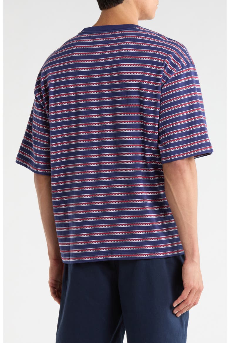 Poolside Stripe Boxy Cotton Piqué Cropped T-Shirt, Alternate, color, WASHED NAVY