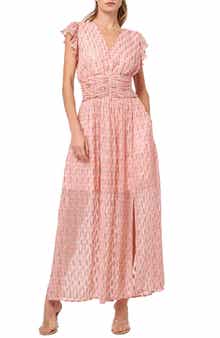 CIEBON Jennsen Metallic Flutter Sleeve Maxi Dress