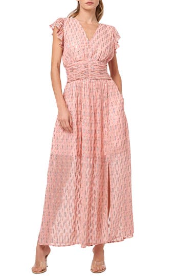 Shop Ciebon Jennsen Metallic Flutter Sleeve Maxi Dress