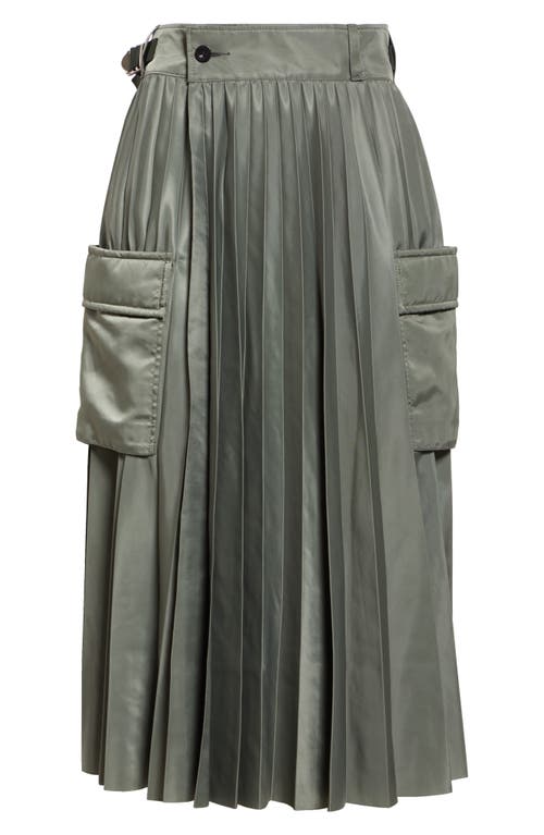 Sacai Pleated Midi Skirt In Khaki 501
