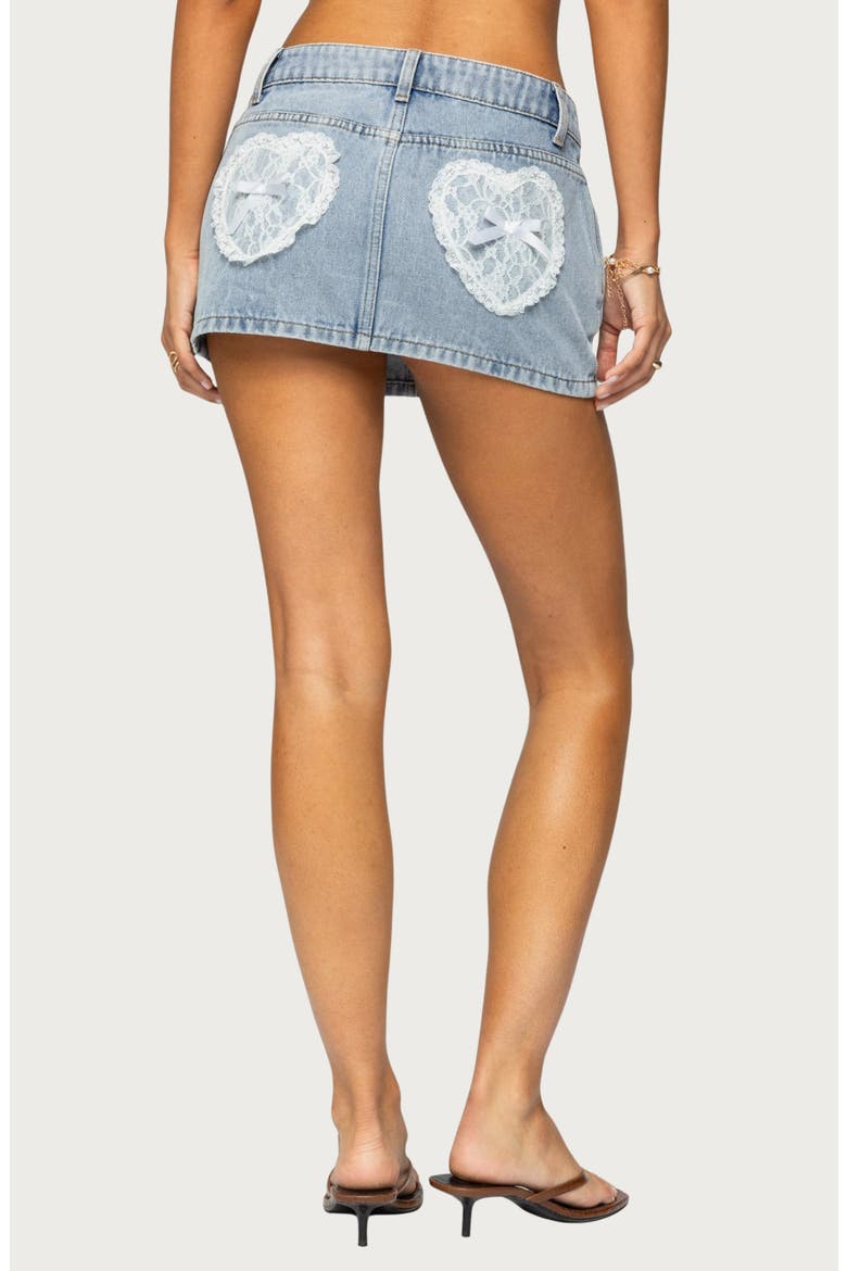 Lace Hearts Denim Miniskirt, Alternate, color, LIGHT-BLUE