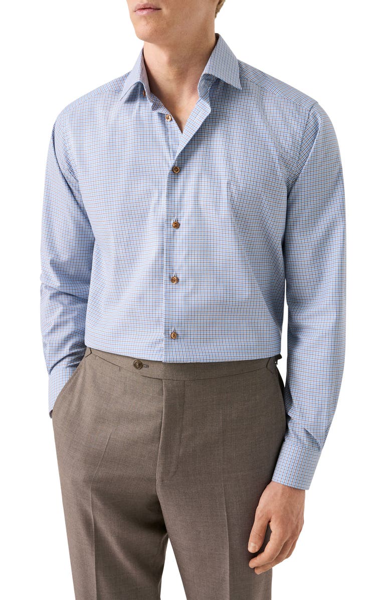 Eton Contemporary Fit Plaid Cotton Dress Shirt, Main, color,