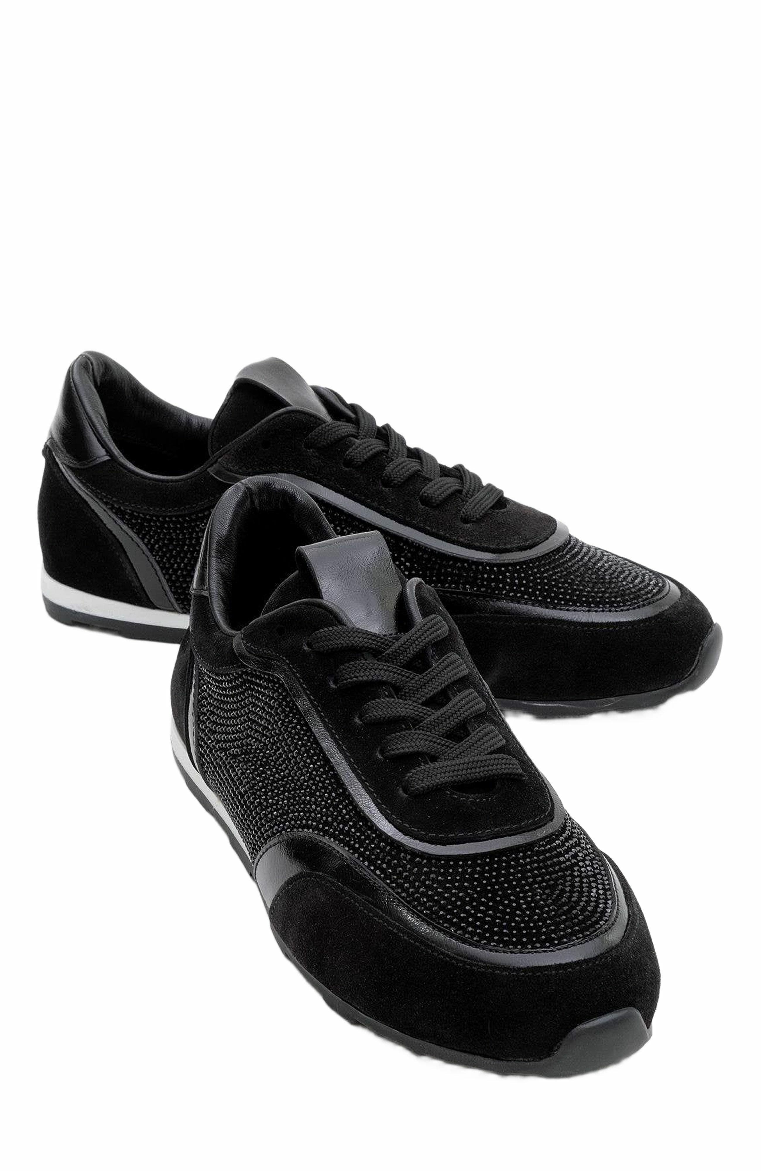 Forever & Always Shoes Bonia Rhinestone Suede Leather Sneakers, Main, color, Black Suede Leather