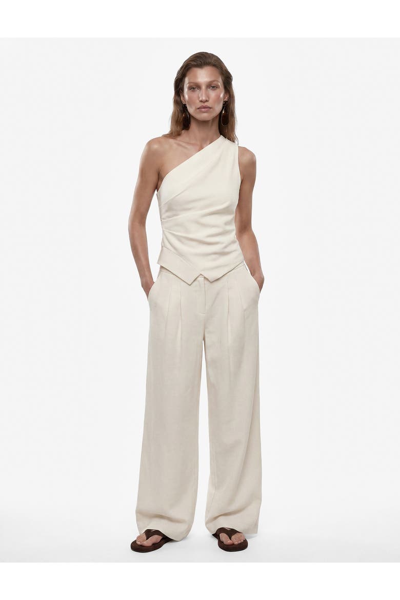 Linen Blend One-Shoulder Sleeveless Draped Top, Alternate, color, ECRU
