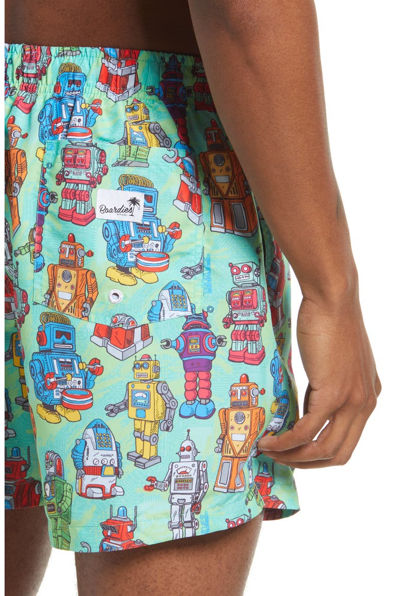 Robots Mid Swim Trunks, Alternate, color, GREEN
