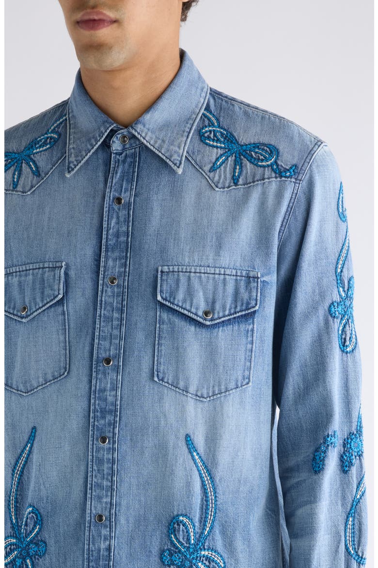 Surrow Embroidered Organic Cotton Denim Western Shirt, Alternate, color, BLUE/ BLUE