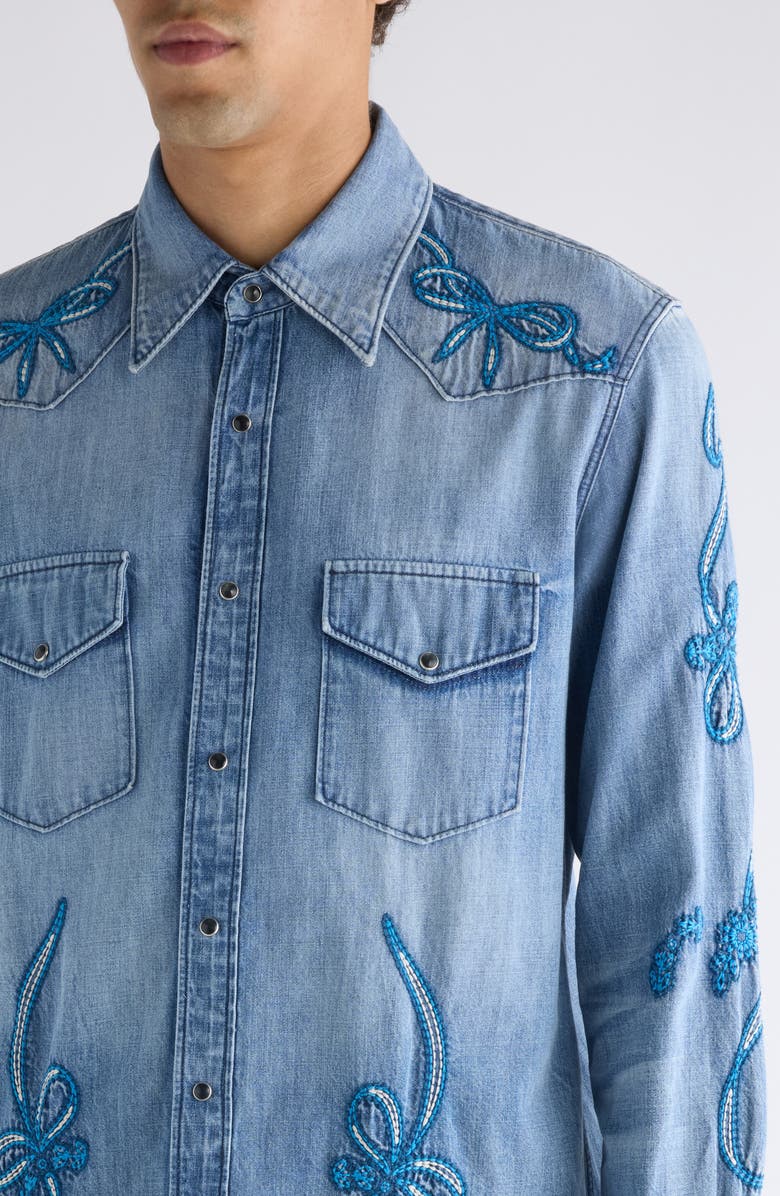 Acne Studios Surrow Embroidered Organic Cotton Denim Western Shirt, Alternate, color, Blue/ Blue