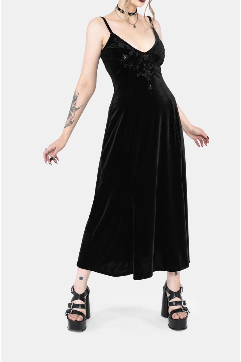 Opia Cami Beaded Velour Midaxi Dress, Alternate, color, Black