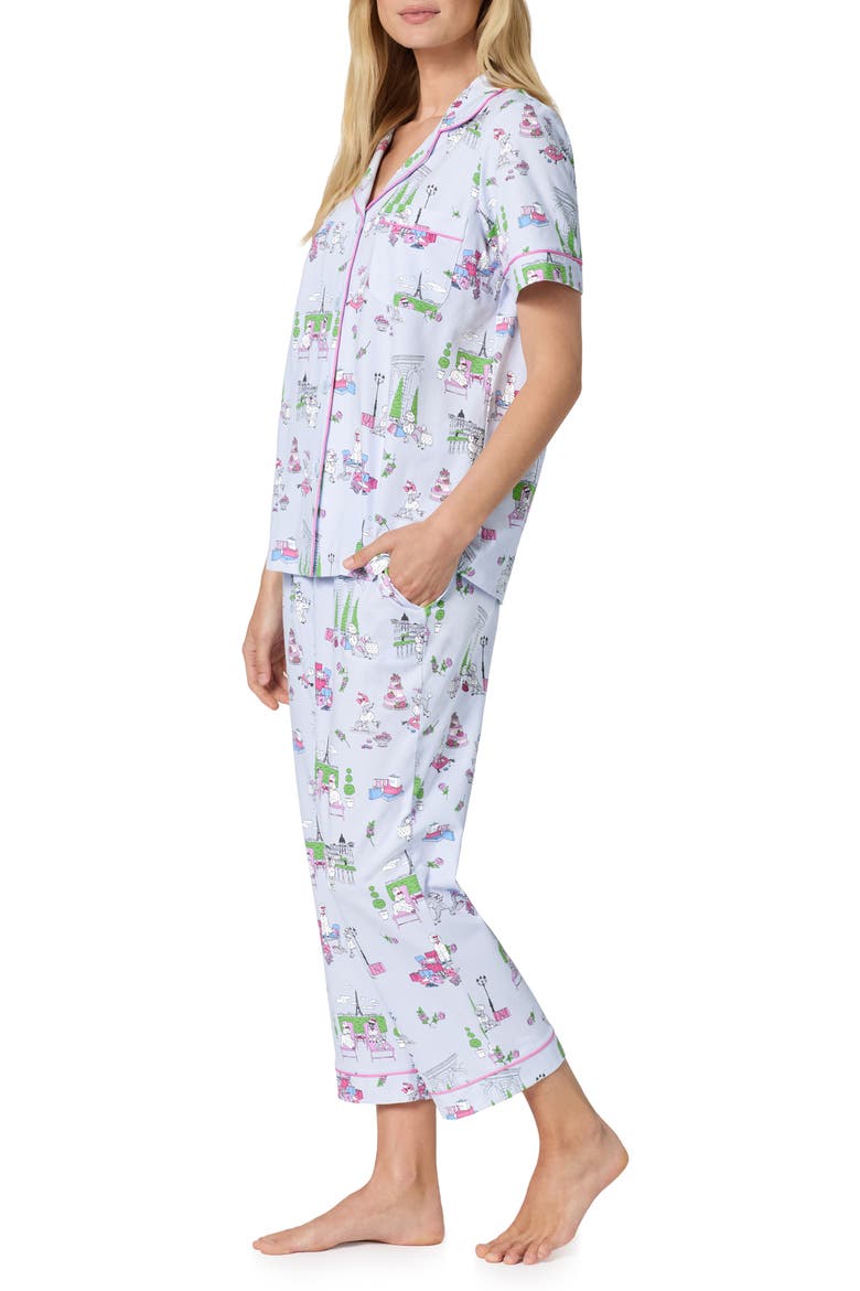 Print Stretch Cotton Jersey Crop Pajamas, Alternate, color, BELLE VIE