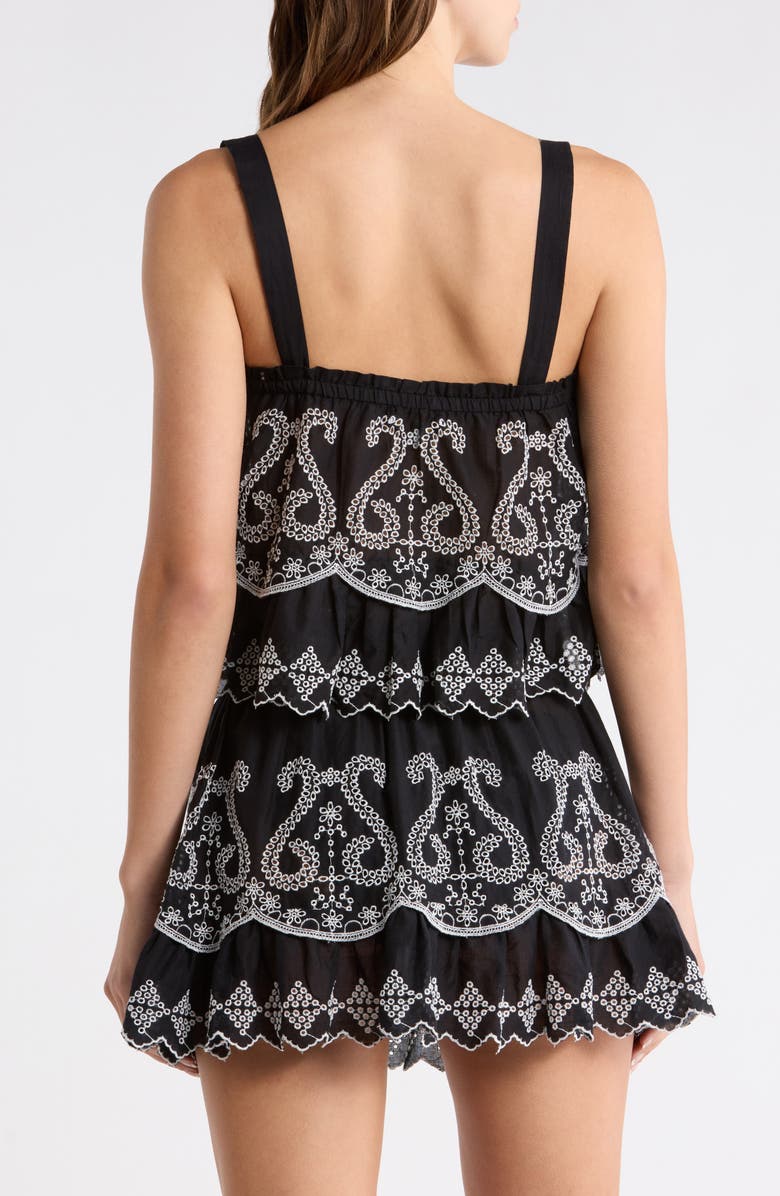 Ramy Brook Leighton Crop Cotton Cover-Up Top, Alternate, color, Black / White Eyelet