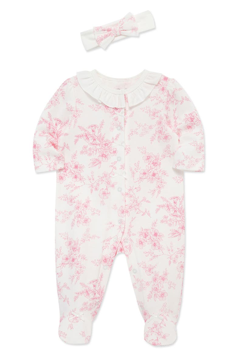Floral Cotton Footie & Head Wrap Set (Nordstrom Exclusive), Alternate, color, PINK