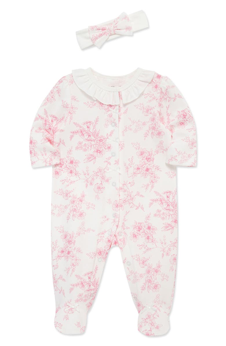 Little Me Floral Cotton Footie & Head Wrap Set, Alternate, color, Pink