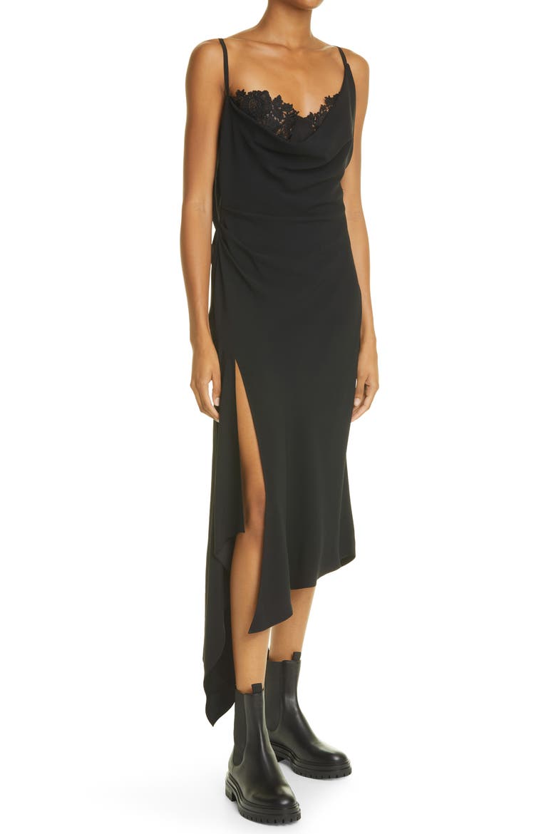 Draped Satin Crepe Slipdress, Alternate, color, BLACK