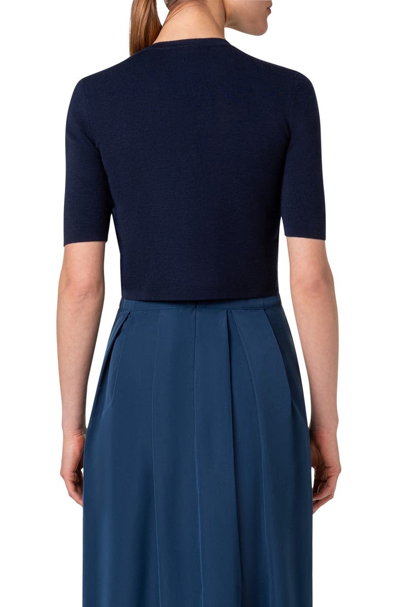 Akris punto Short Sleeve Merino Wool Crop Cardigan, Alternate, color, 