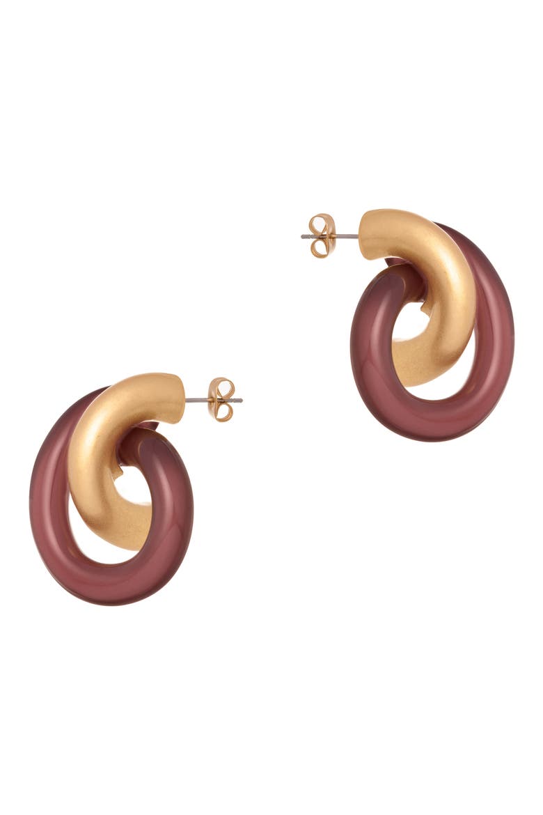 Pixie Polished Knot Earrings, Main, color, GOLD TONE / BURGUNDY
