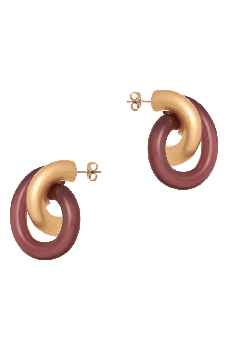 Reiss Pixie Polished Knot Earrings, Main, color, Gold Tone / Burgundy