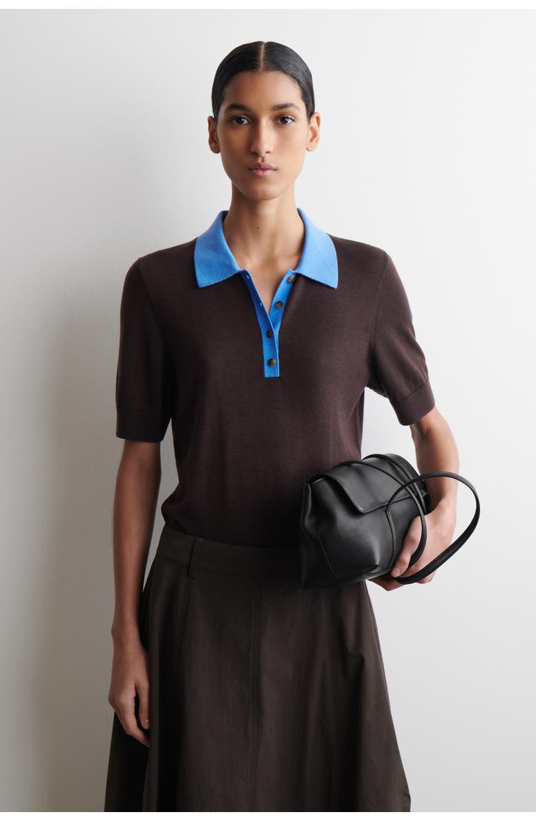 COS Shrunken Wool-Blend Polo Shirt, Main, color, Brown / Blue