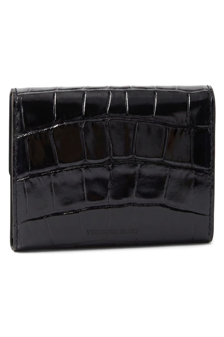 Croc Embossed Flap Leather Card Case, Alternate, color, BLACK