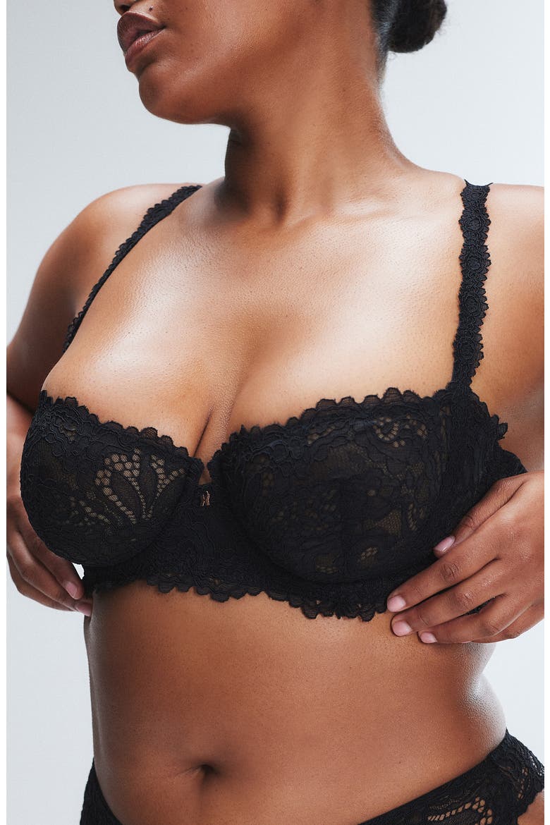 Romantic Corded Lace Unlined Underwire Bra, Alternate, color, BLACK CAVIAR