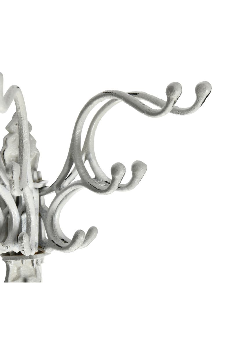 Antique Decorative Cast Iron Multi Hook Wall Hanger with 15 Hooks, Distressed White, Alternate, color, White